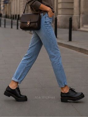 Dr. Martens Leona Lo Platform Oxford Shoes Black Leather Lug Sole Size 11 NWB